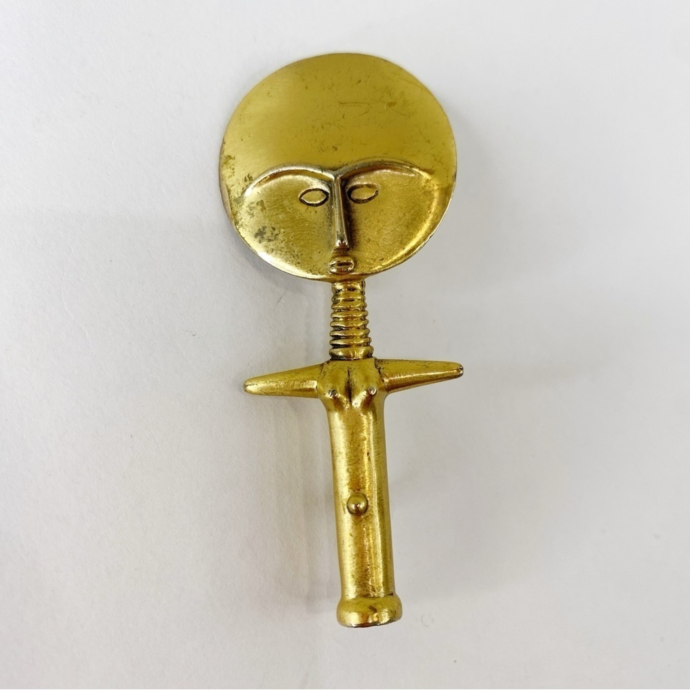 70s Vintage Alva Museum Replica Brooch African Fertility Doll Pin Gold Tone